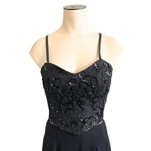 Vintage 90s Hugo Buscati Black Sequin Bustier Crop Top // Size Small